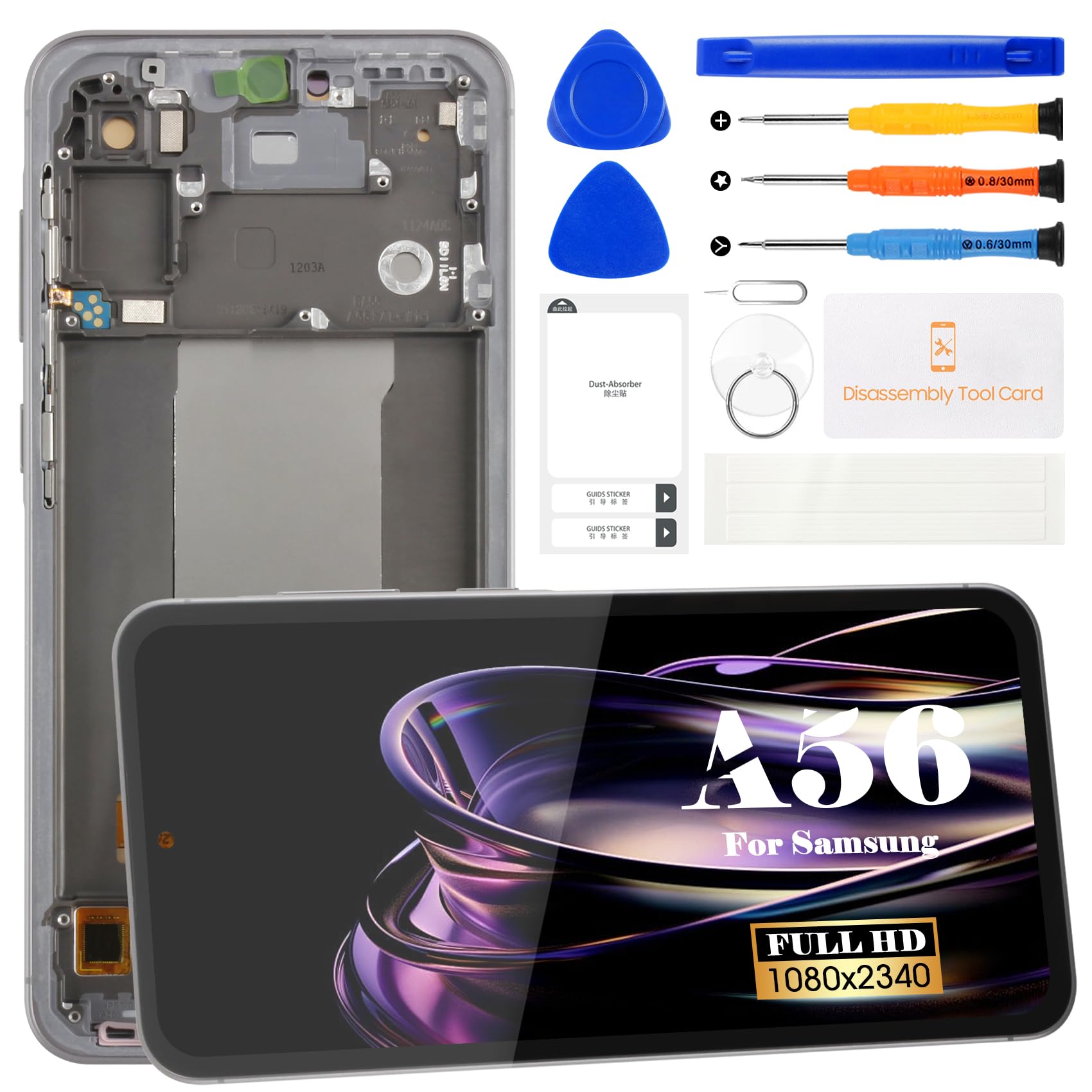 OLED LCD-Display für Samsung Galaxy A56 5G SM-A566V, SM-A566B, Touchscreen-Digitizer, Montage-Reparatur-Set mit Rahmen (mit Fingerabdruck)