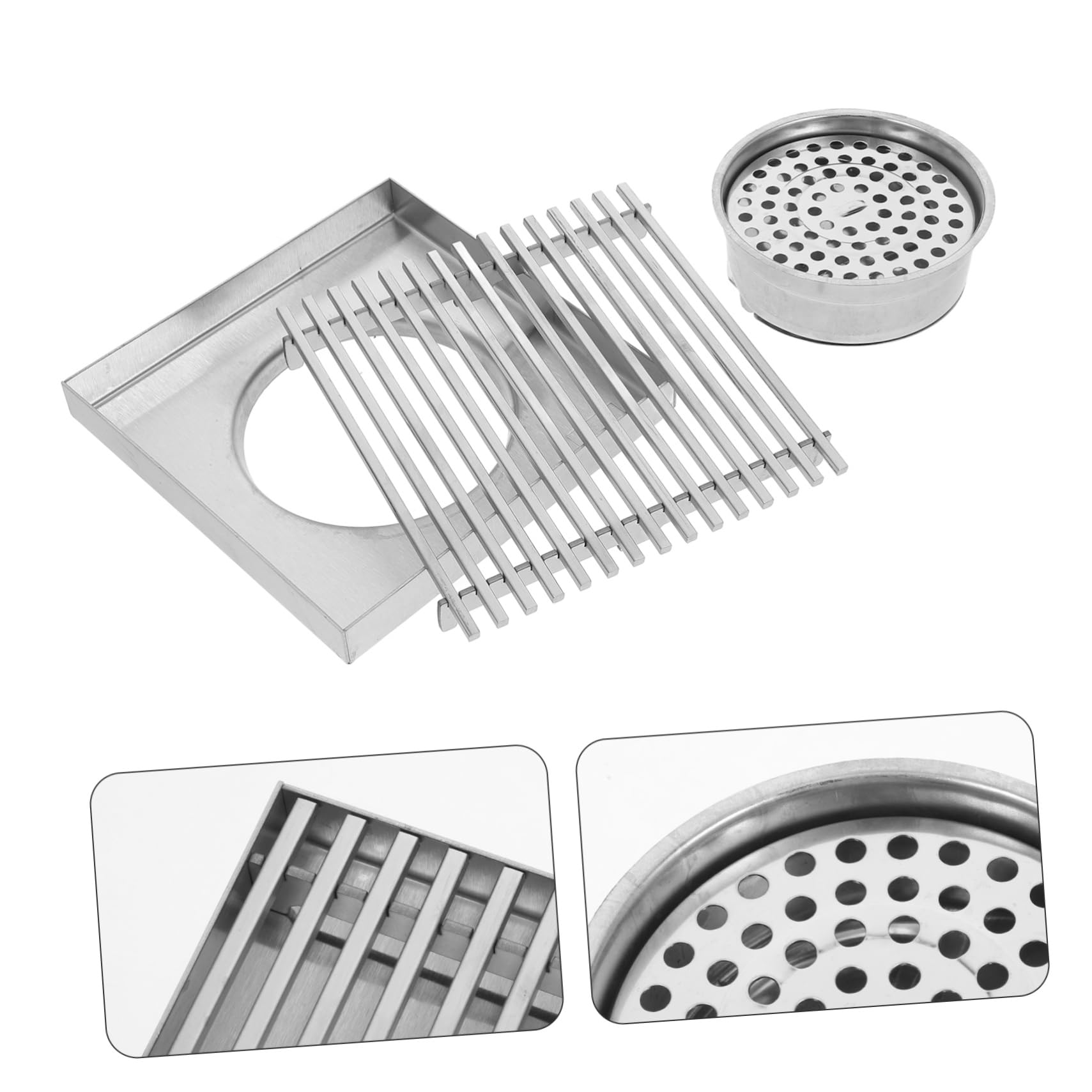 SHINEOFI Desagüe de Suelo de Acero Inoxidable para Patio Grande Cuadrado para Baño Colector de Pelo Rejilla de Ducha Kit de Desagüe de Plato de Ducha
