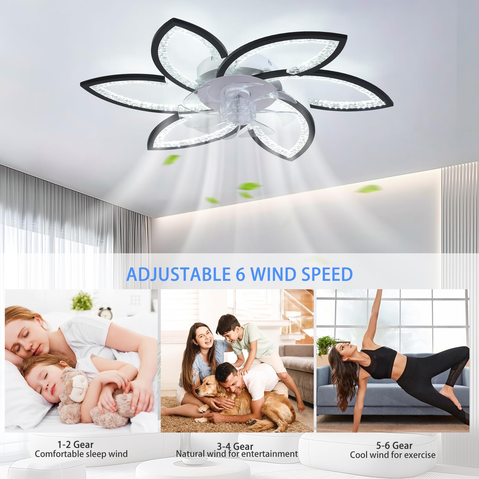 132cm Ventilateurs Plafond Avec Lampe Et Télécommande Silencieux à Lumière LED à Intensité