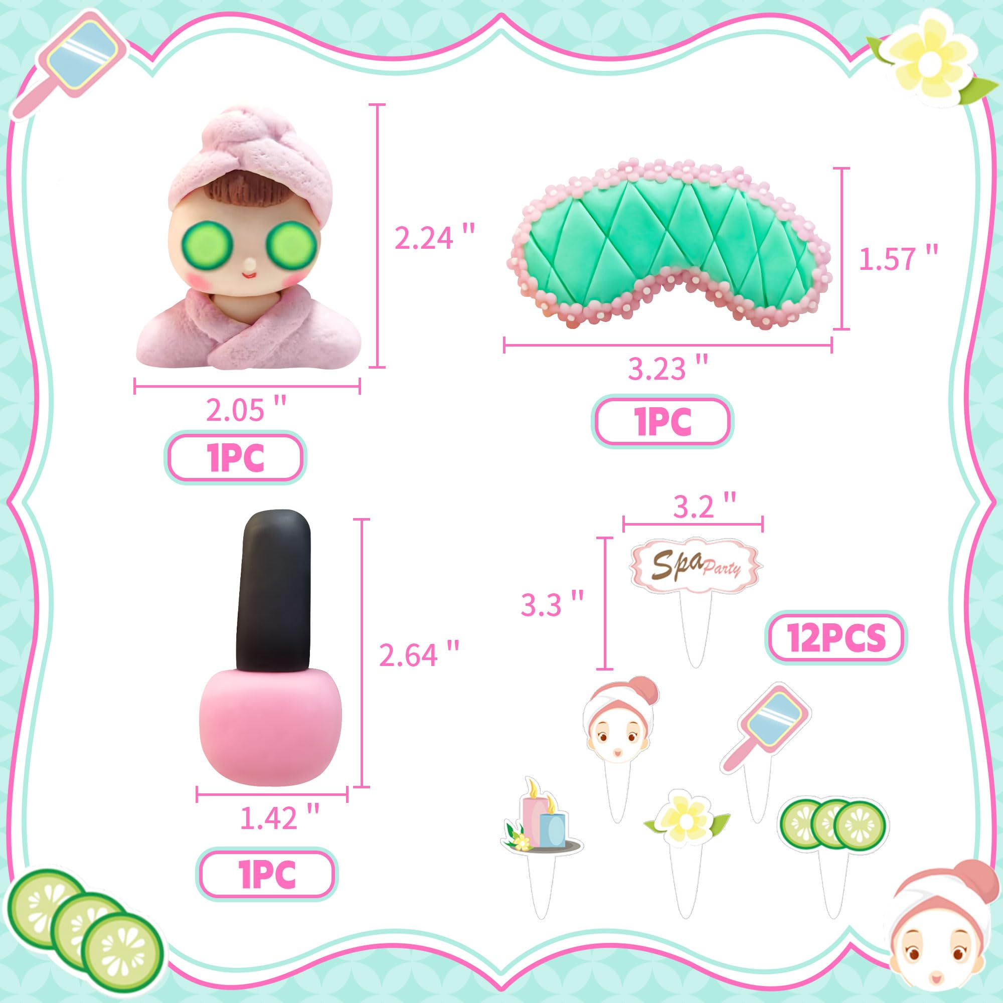 LaVenty Spa Party Cake Topper Spa Party Cake Decoration Eye Mask Cake Topper Spa Party Supplies Spa Party Favors Spa Party Cupcake Toppers Nail polish Cake Topper