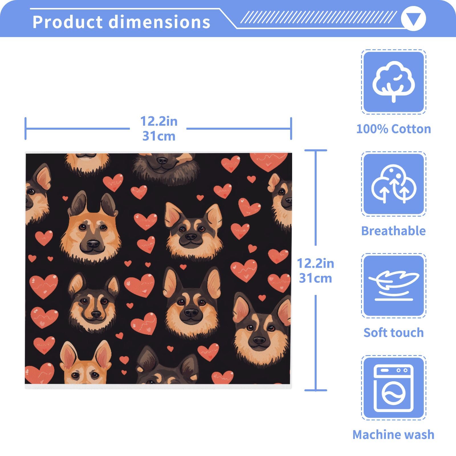 ALAZA Wash Cloth Set 100% Cotton Fingertip Towels Face Cloths Sets German Shepherd Love Highly Absorbent Soft Feel Set of 2