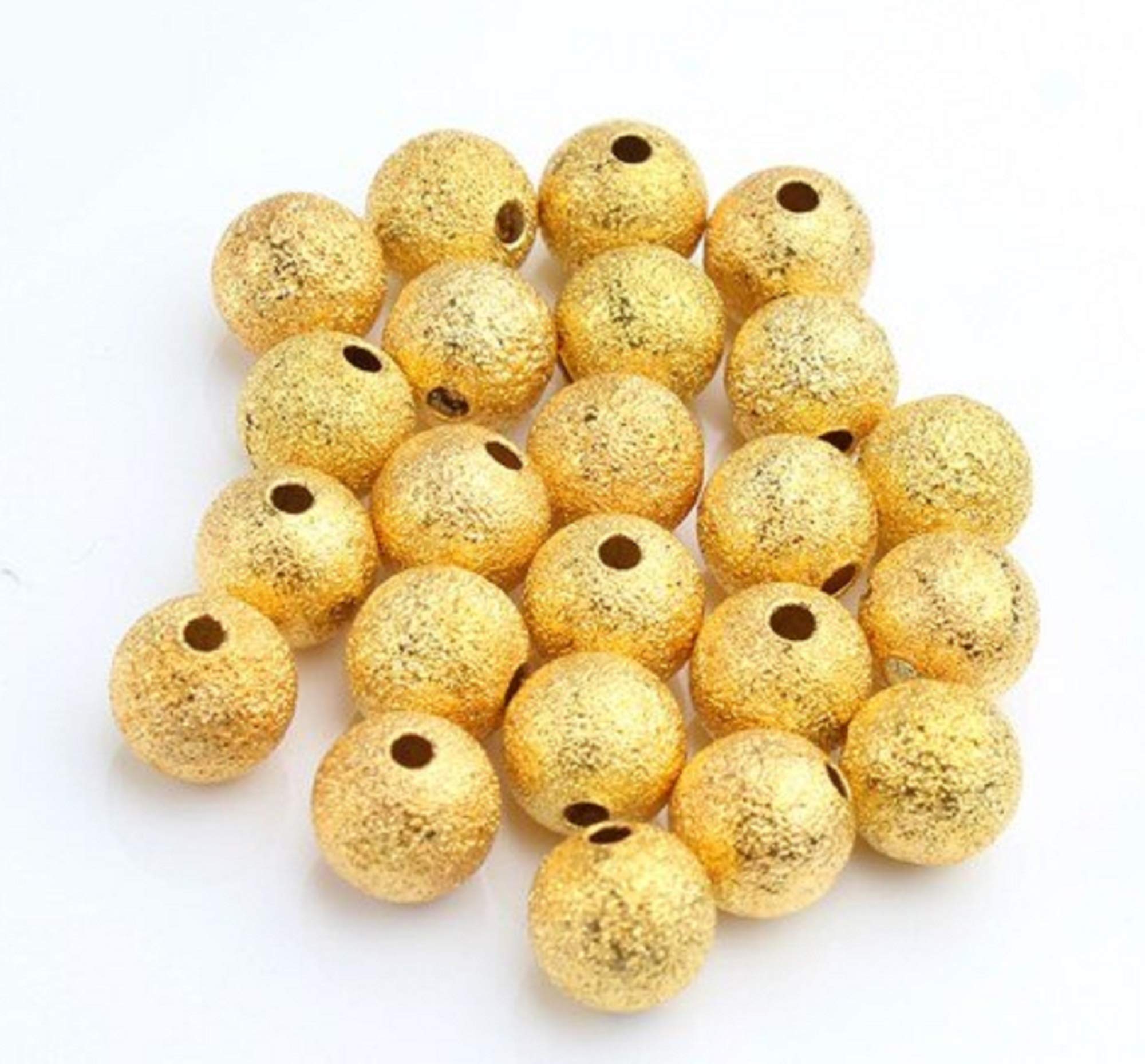 Boutique d'isacrea Pack of 50 Metal Beads: Round Gold Glitter 6 mm