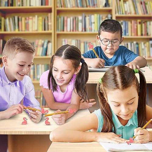 Miniatura 5 de ArtCreativity Adornos para lápices con diseño de flamenco, 12 unidades, bonitas tapas de borrador, premio de aula, recompensas para profesores,