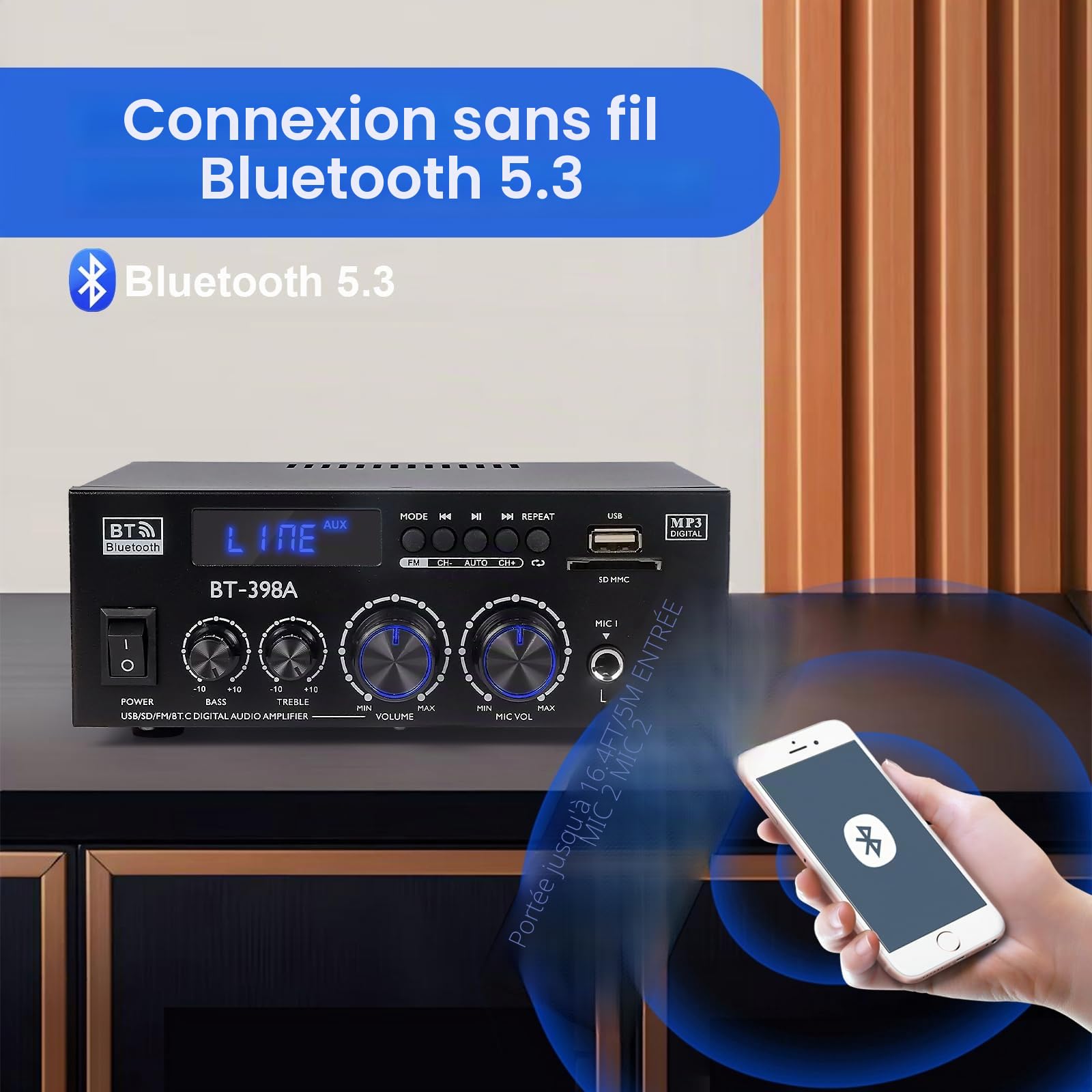 1000 W Amplificateur, Bluetooth 5.3 Audio, Stéréo Audio Récepteur