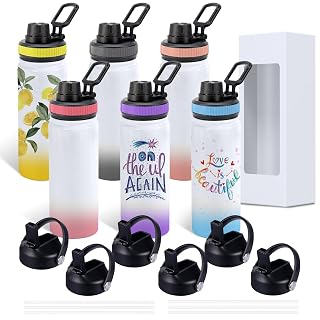 Sublimation Sports Water Bottle Blanks, 20oz Sublimation Tumblers Double Wall Stainless Steel Sublimation Cups with Wide Mouth Lid and Straw 6 Packs - Amazon product rated Grade B