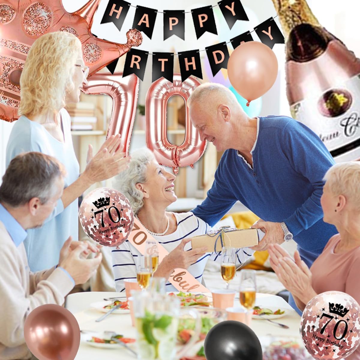 Decoraciones de cumpleaños 70 para mujer, pancarta de feliz cumpleaños ...