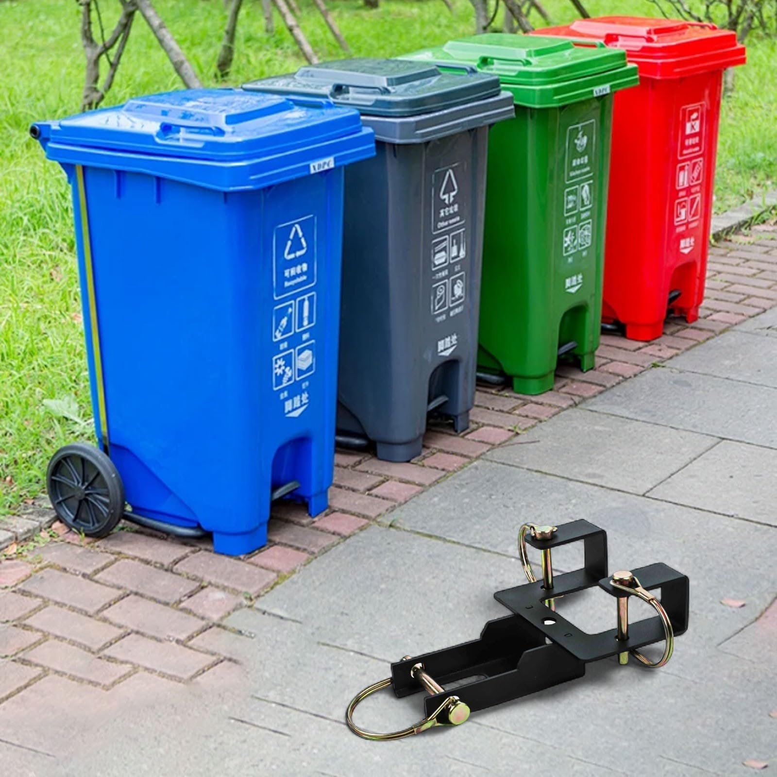 Récepteurs d'attelage de poubelles en acier au carbone robuste - Adaptateur de remorquage pour poubelles à roulettes, jardin, pelouse, tracteur, système de transport