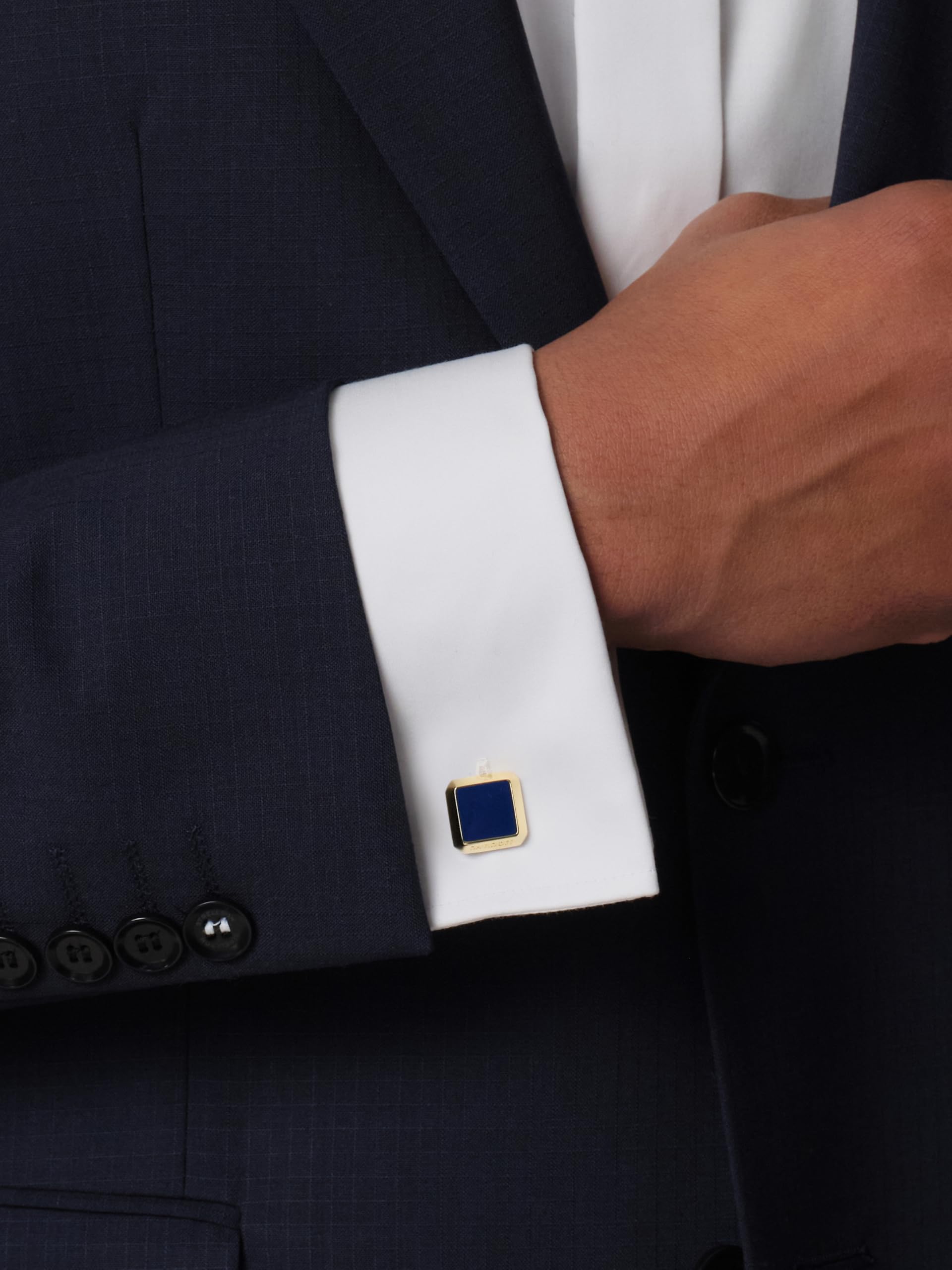 DAVIDOFF ESSENTIALS Cufflinks - Gemelos de oro cuadrados para hombre - gemelos para camisas chapados en oro con detalle lacado en azul oscuro – accesorios de hombre para bodas y eventos de etiqueta