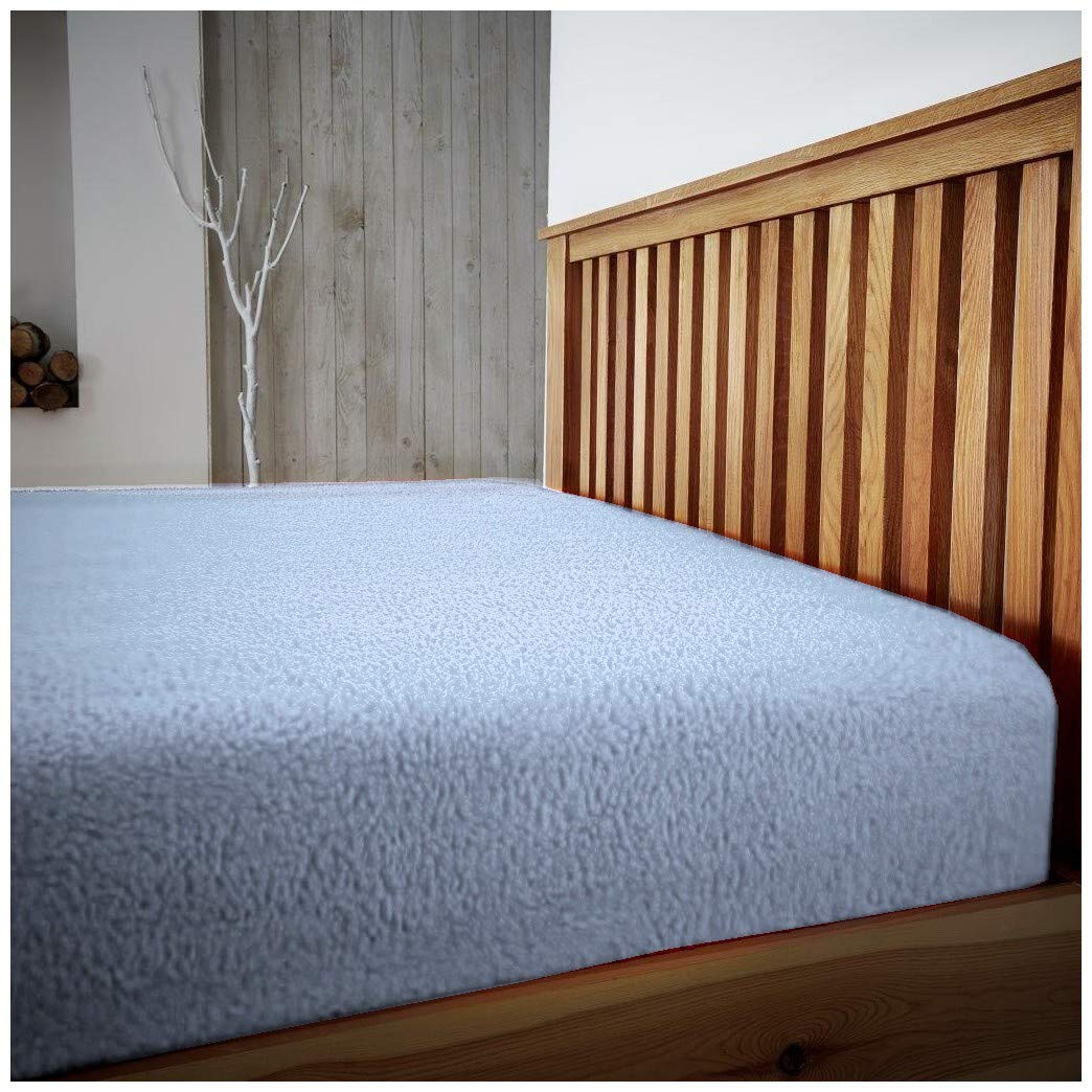 GoldStar® Teddy Fleece Bed Sheets Extra Deep Fitted Fluffy Warm and Cozy, Double, Blue