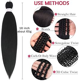 Alrence Pre Stretched Braiding Hair Long Braid 16 Inch 8 Packs Professional Braiding Hair Extensions Synthetic Crochet Twist Braids (16 Inch,1B)