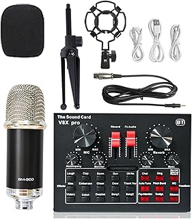 Sound Card Kit Wireless Karaoke Microphone Tripod WXH1000&BM900 USB Sound Card V8XPRO Professional Studio Condenser Microphone For PC Phone MIC Studio Setup For Recording Music (Color : Silver BM