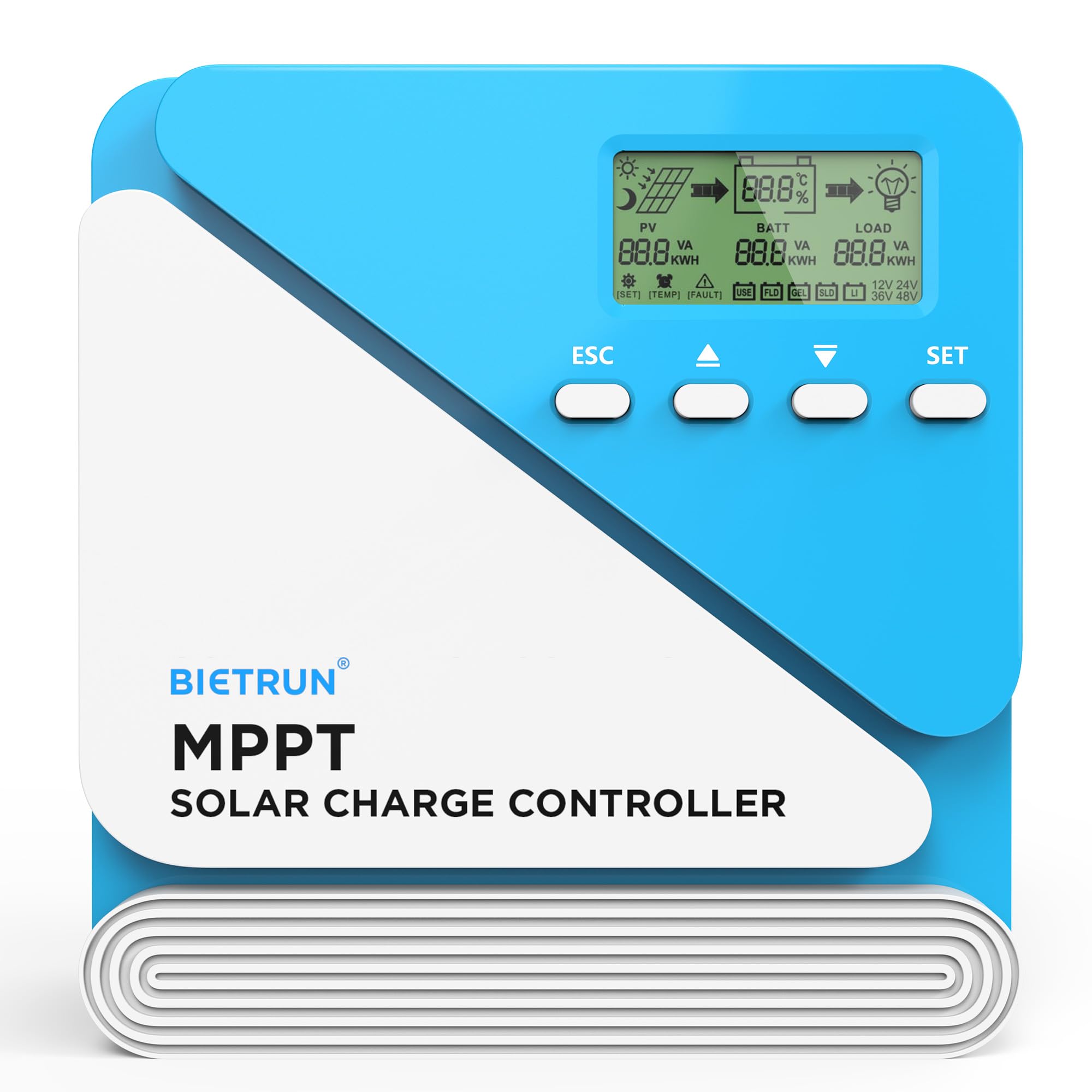 Bietrun 50A 12V/24V MPPT Solar Charge Controller with APP Control, Max Output 600W/1200W, Max Input Photovoltaic 100V, Smart Protection, for LiFePO4, SLD, Gel, FLD, AGM, Battery-image-12