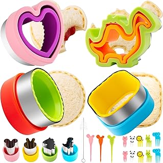 Sandwich Cutter for Kids 22 Piece (MEDIUM), Nifogo Cookie Cutters and Sealer Set, Bread Decruster Pancake Maker Heart Square Circle Dinosaur Shape DIY Mold for Boys Girls