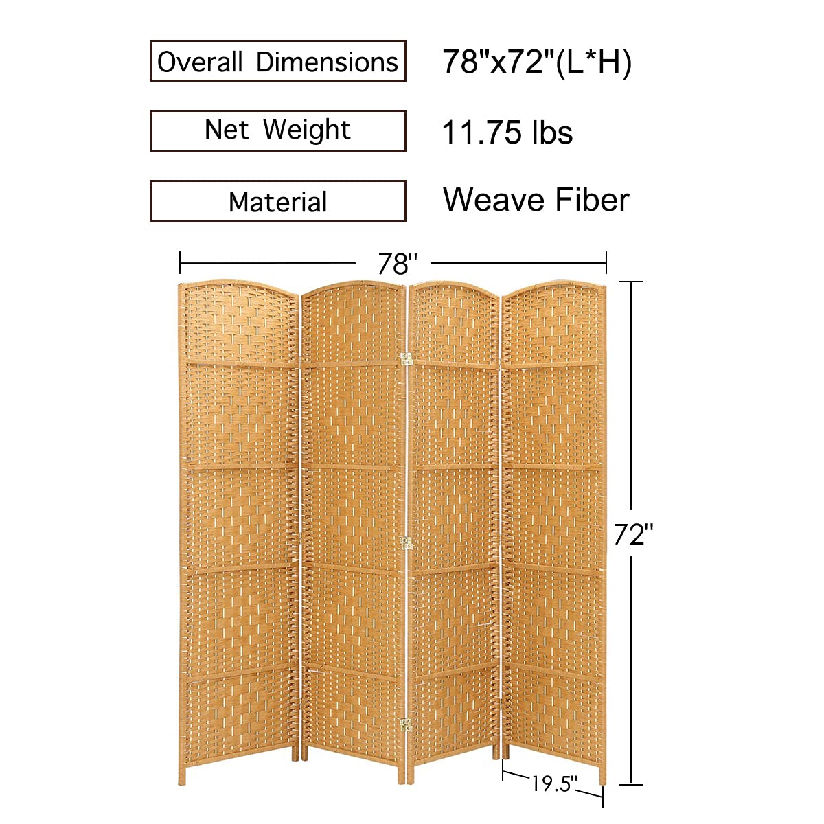 RHF 6 ft. TallExtra WideDiamond Weave Fiber Room Divider,Double