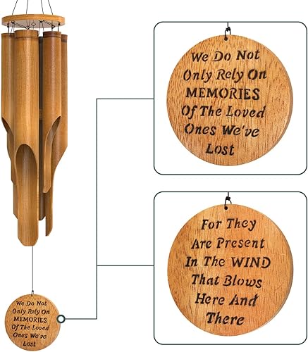 Miniatura 2 de Campanillas de viento de bambú conmemorativas – Campanillas de viento de condolencias por pérdida de seres queridos, medianas, hechas a mano con