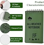 3 Pack Cahier imperméable, Cahiers tout-temps, Pocket Sized Top Spiral Notes, Army Green Police Notepad pour la maison de plein air Office École (3x5 De pouce)