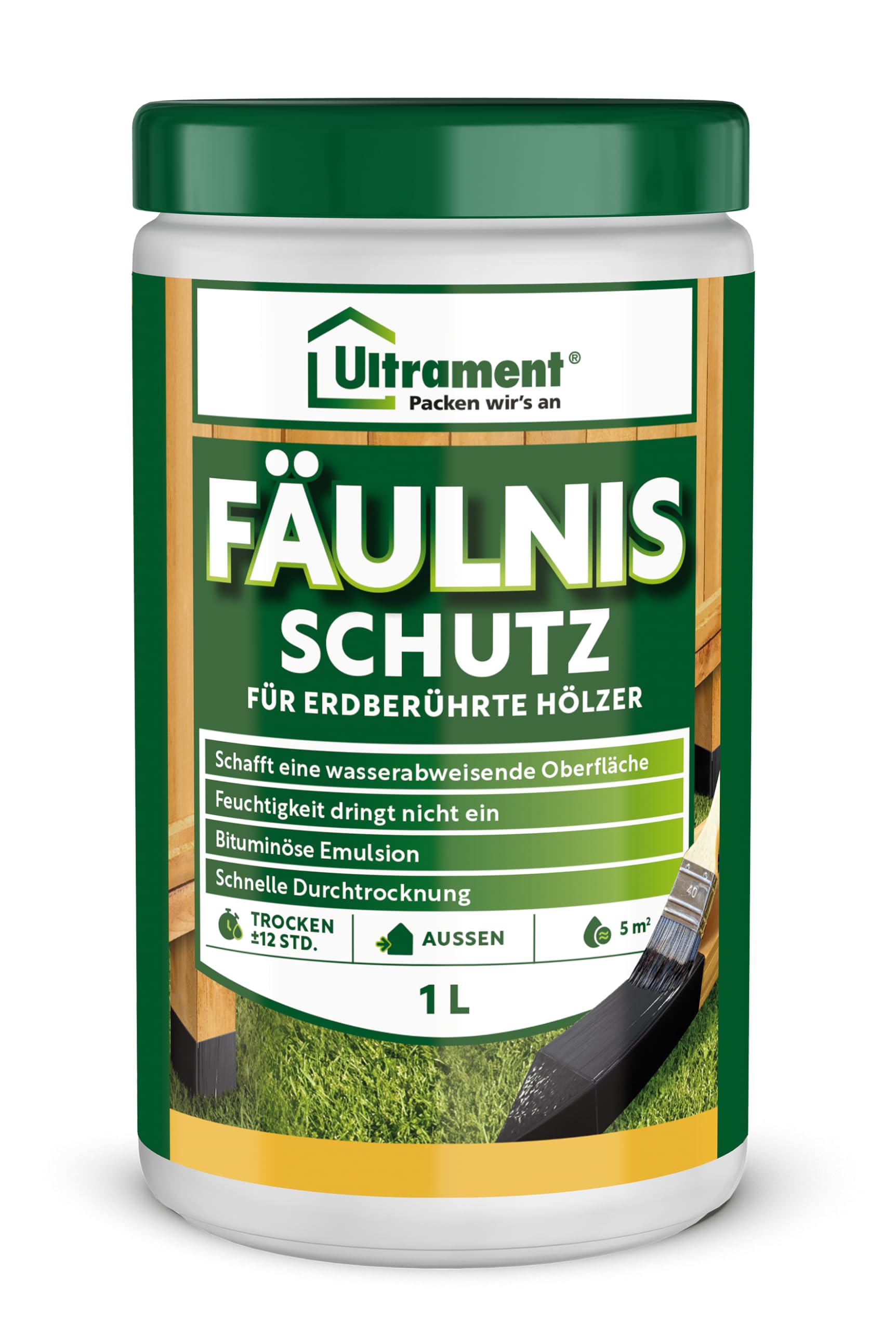 Ultrament Fäulnis-Schutz, wasserabweisender Oberflächenschutz für erdberührte Hölzer, Fäulnis Schutz, 1 Liter