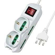 Extrastar Ciabatta Multipresa elettrica 6 Posti 2 polivalenti (schuko 10, 16A) 4 bivalenti 10, 16A, Colore bianco, Cavo 1.5 m – Spina 16A