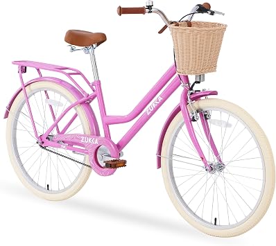 WEEROCK Girls Bike 20/24 Inch Kid Bicycle for 7 + Years Old, 20" 24" Bikes with Front Basket and Rear Rack, V and Coaster Brake for Children, Student Multiple Colors