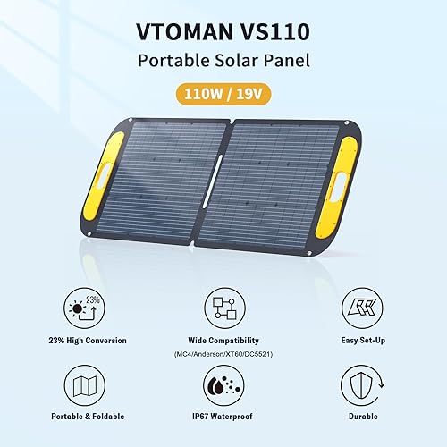 Miniatura 3 de VTOMAN Panel solar portátil para generador solar, cargador solar plegable de 110 W 19 V con 23% de eficiencia, IP67 impermeable y diseño de soportes