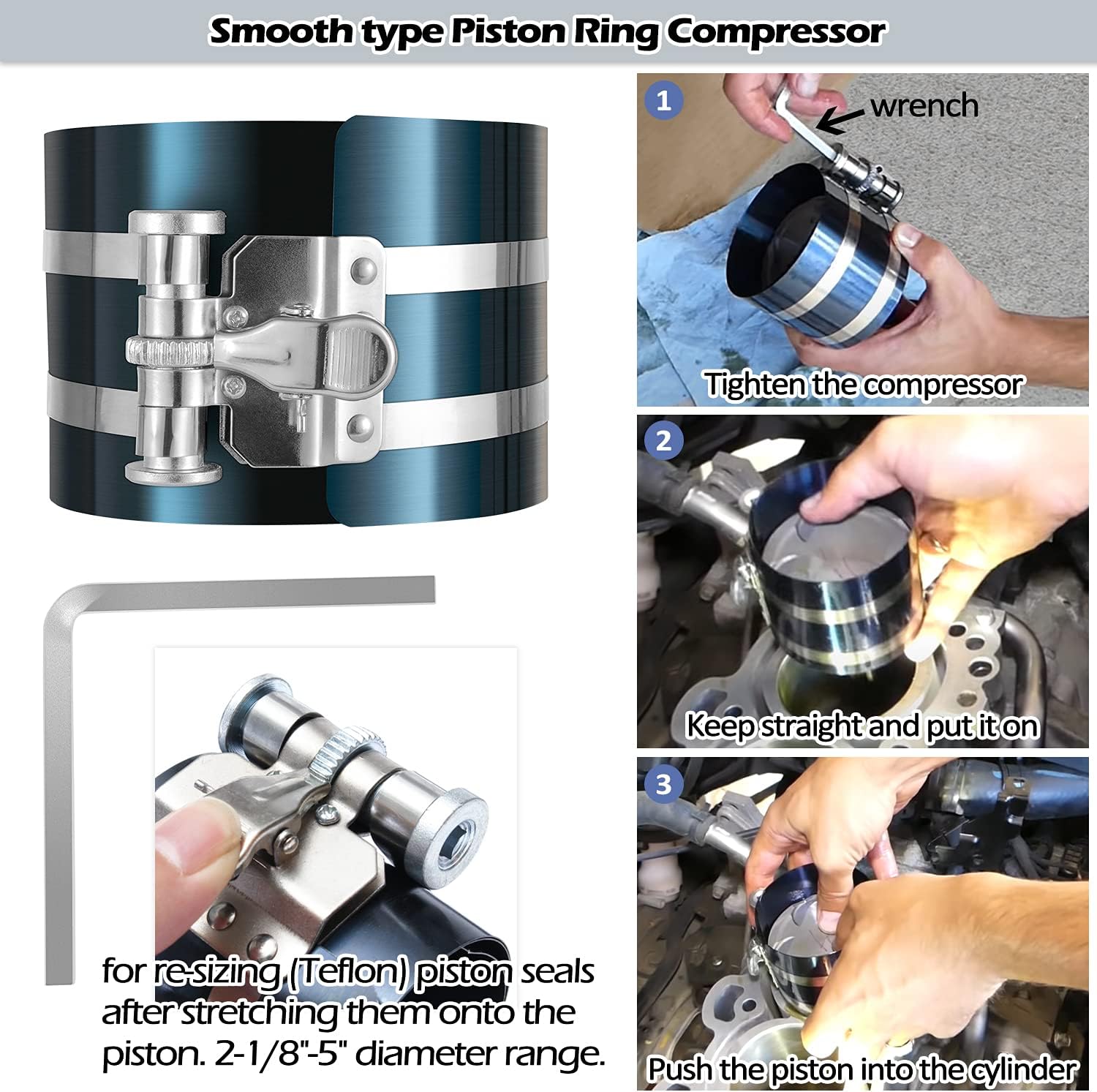 17 Pcs Hydraulic Cylinder Repair Tool Kit for Skid Steers, Loaders, Backhoes, Tractors | Tools Set with Gland Spanner Wrench, U-Seal Installer, Seal Puller & Smooth type Piston Ring Compressor