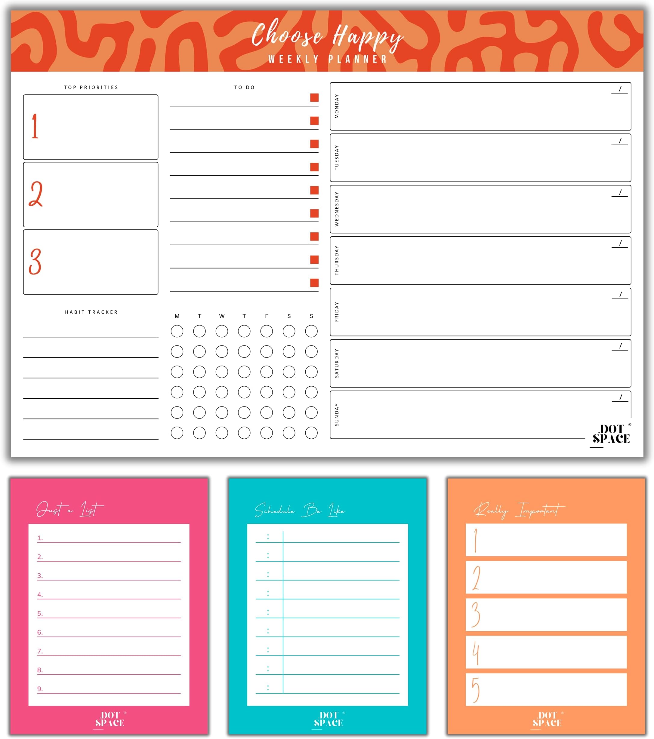 4 in 1 Combo Undated Weekly Planner + Mini Notepads - To Do List, Habit Tracker, Daily Agenda Schedule, and Weekly Priorities - 40 Premium Tear Off Sheets Notepad - Desk Organizer and Calendar