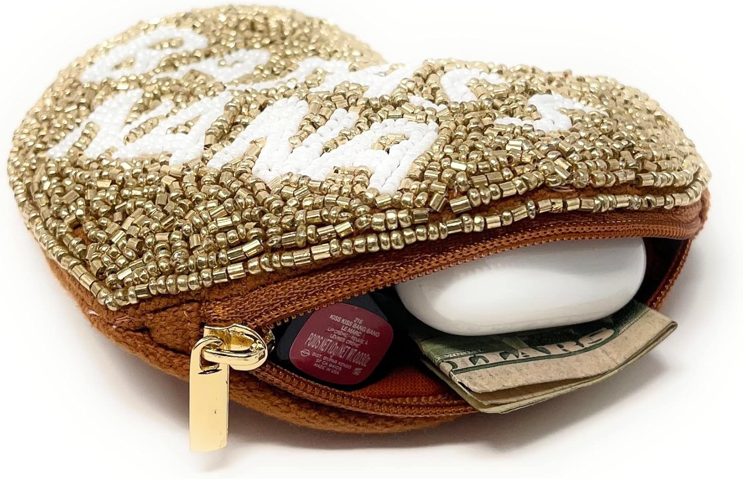 BADASS NANA Beaded Coin Purse, Beaded Coin Pouch, Mother's Day Gifts, Bead Coin Purse, Gold Color Small Wallet