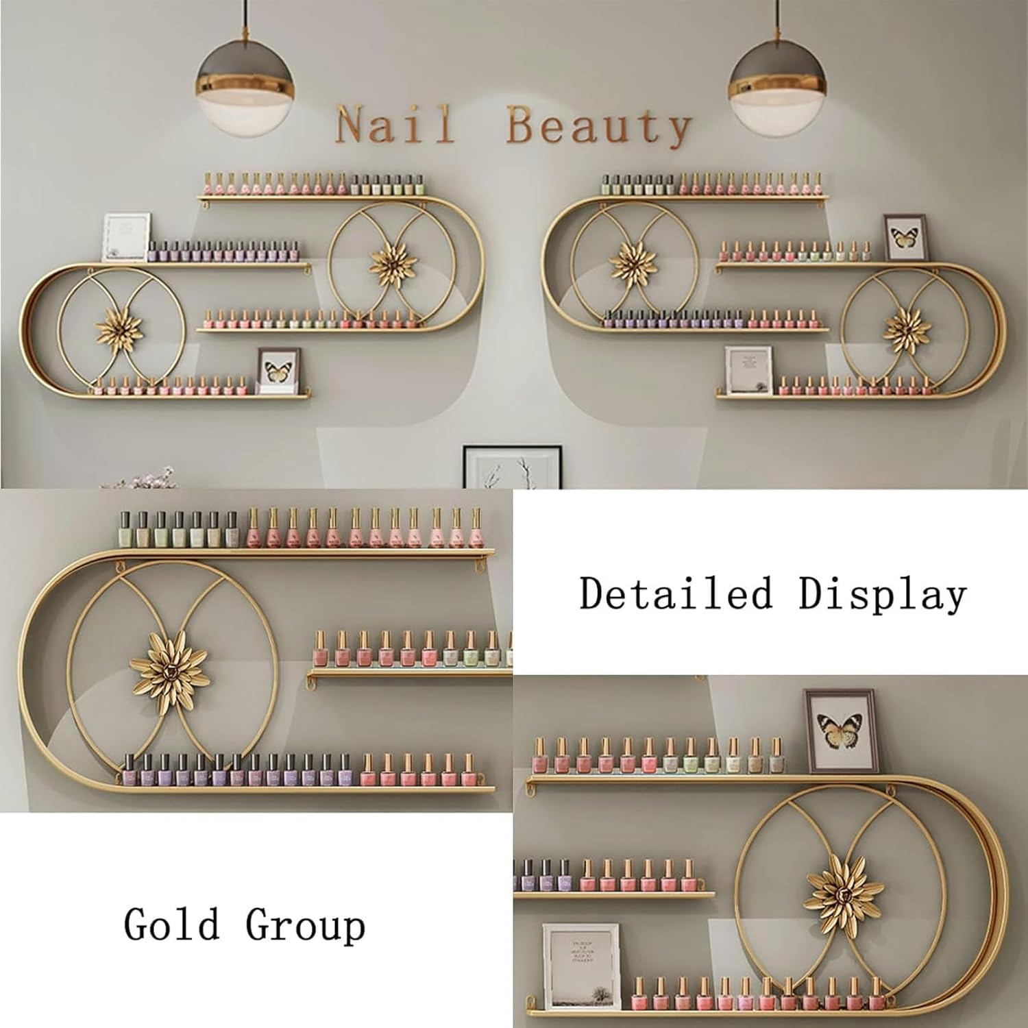 Scaffali per Smalti per Unghie Montati Parete, Scaffali for smalti for unghie a forma di U, organizer for cosmetici montato a parete in metallo da 2 pezzi, supporto for display da parete multifunziona