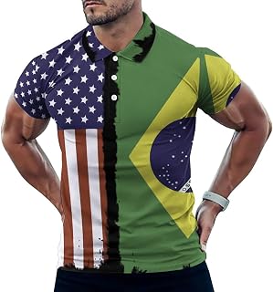 USA Brazilian Polo Shirts for Men Muscle Slim Short Sleeve Beach Tee Golf Shirt Casual Top Button T-Shirt