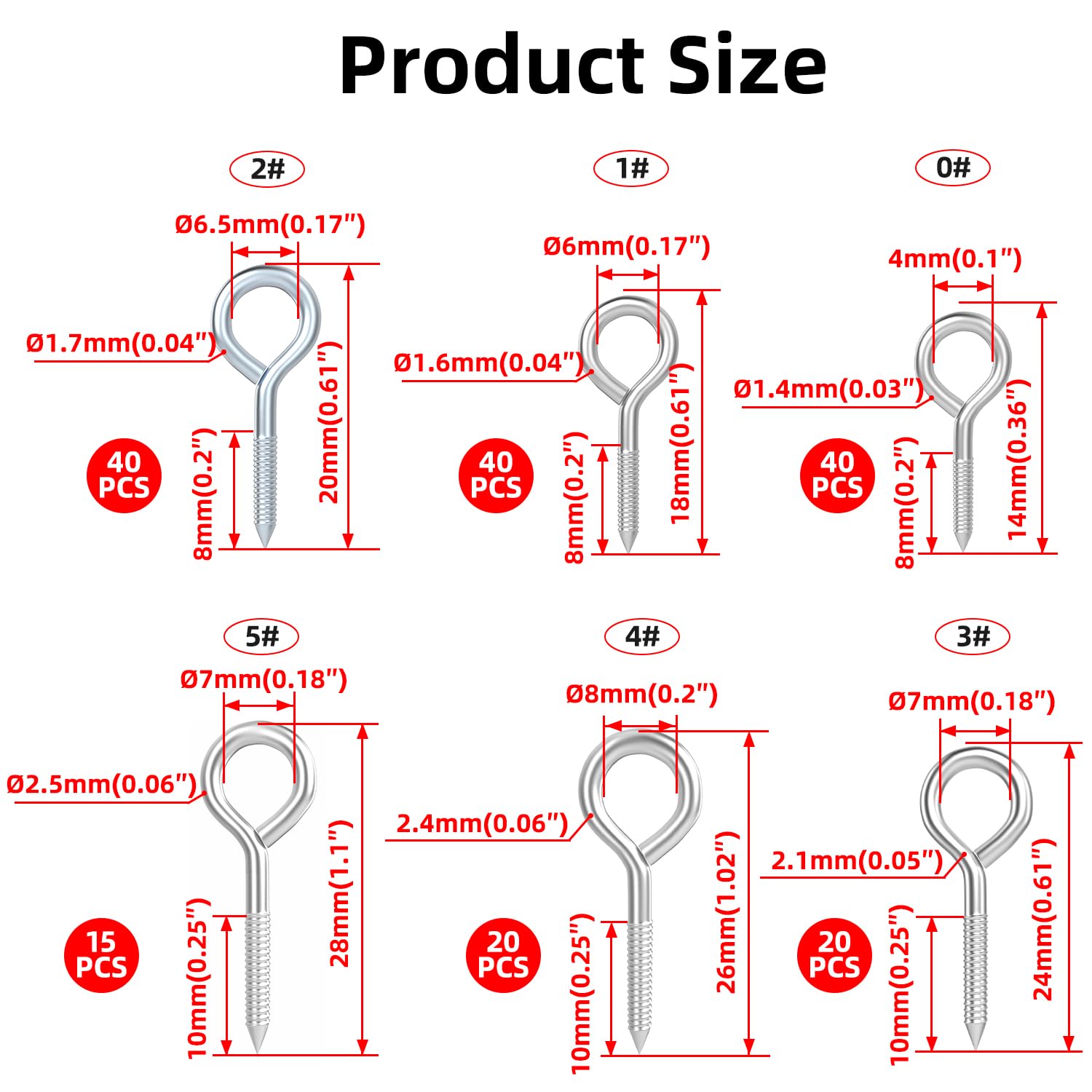 Akso Aoyupe 175Pcs Boxed, Alloy Steel Metal Eye Hook Screw Self Tapping Screw, Boxed in 6 Models, Black