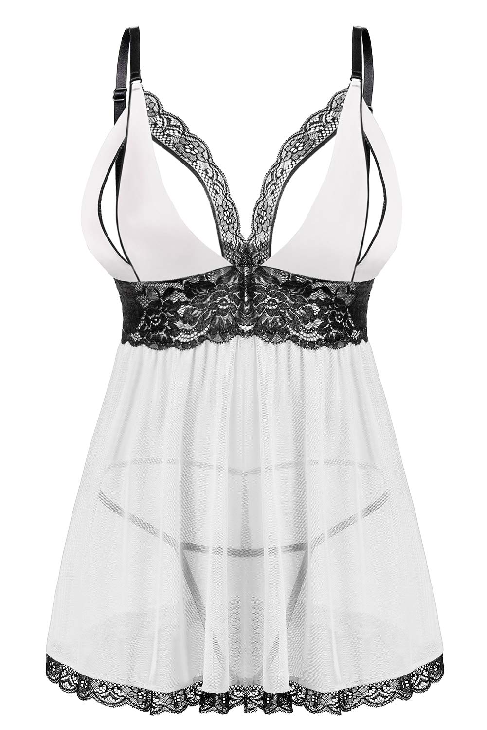 DonnallaWomen's Sexy Plus Size Lingerie - Split Cup Lace Babydoll Sleepwear Chemise Set 2XL,3XL,4XL