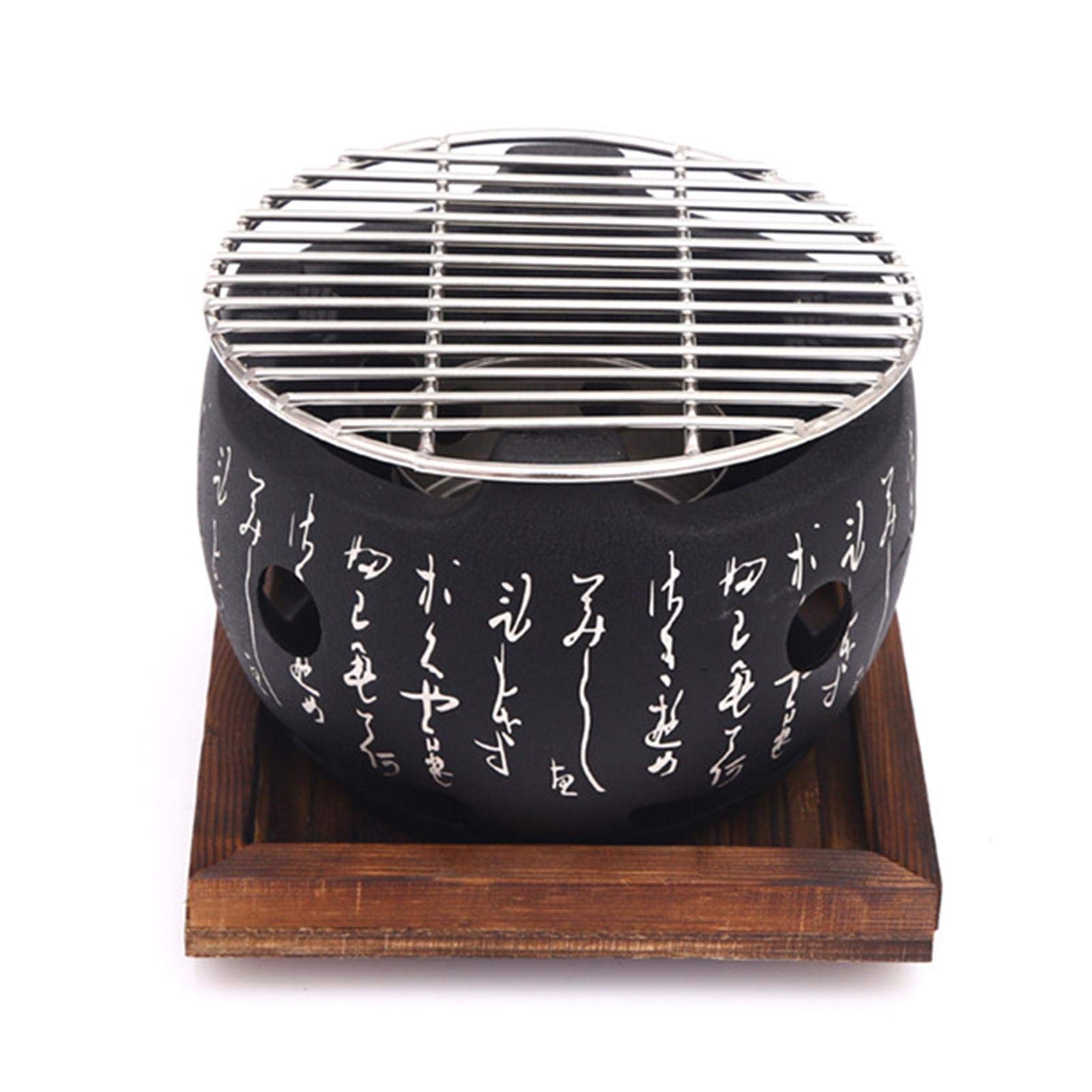 Parrilla De Carbón con Red Y Base De Madera, Plato De Barbacoa De Estilo Japonés, Parrilla De Carbón Pequeña Parrilla De Barbacoa De Estilo Japonés-Round