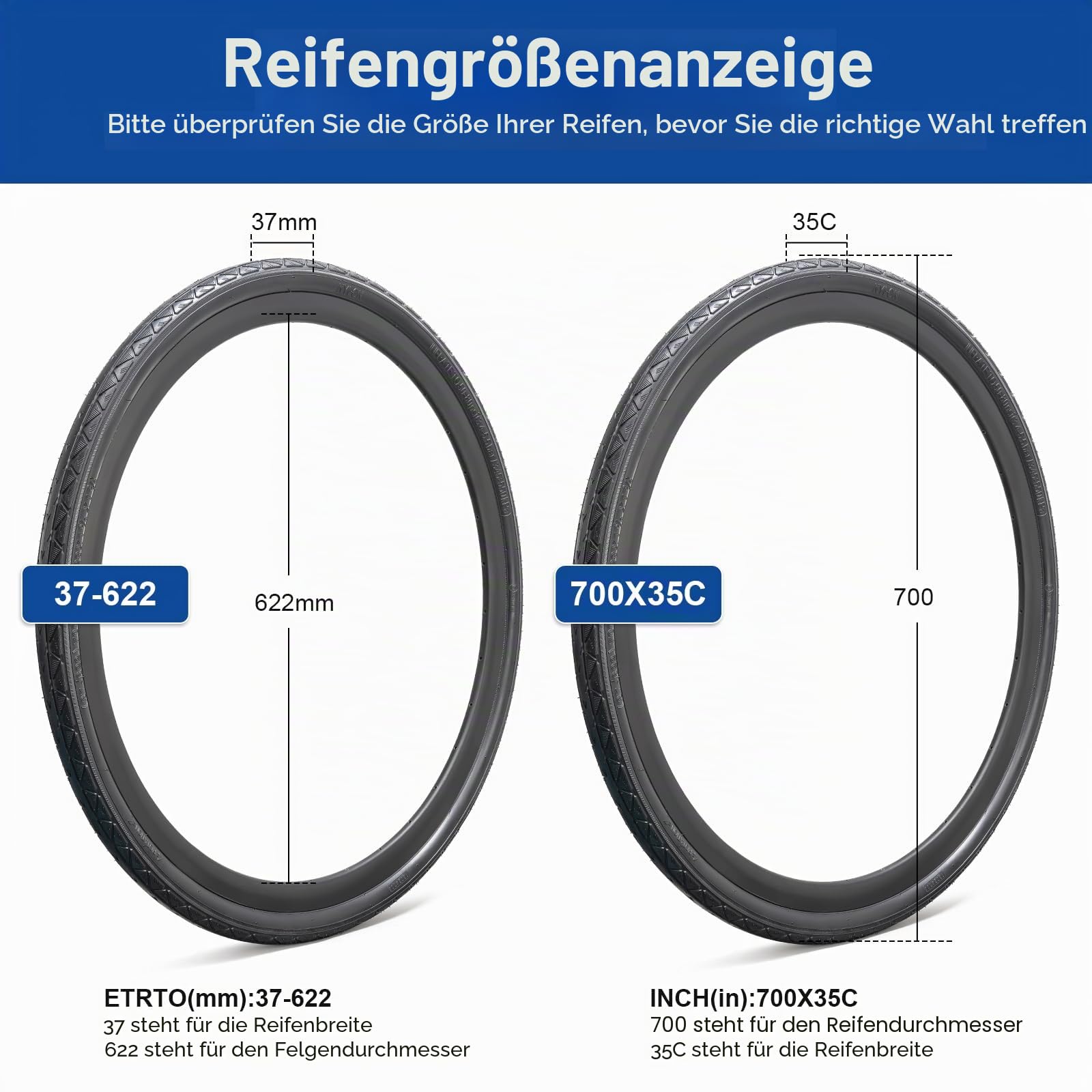 FengCan 700x35C Fahrradreifen 28 Zoll, 700 x 35C 37-622 Fahrrad Reifen Faltbar passend für 700x35C 28x1.40 City, Rennrad Fahrrad Reifen (Eine) Sport & Freizeit