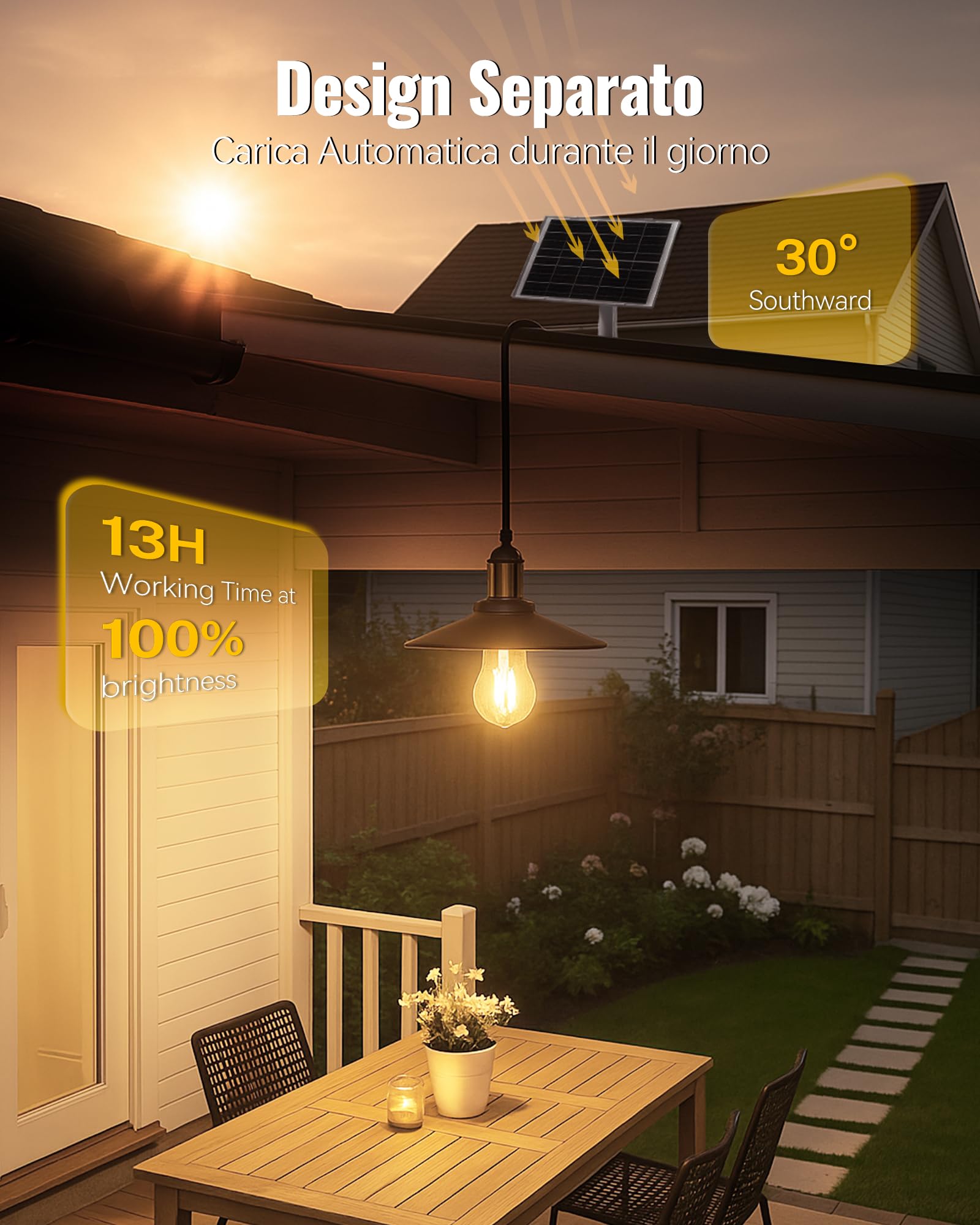 Lampara Solar Exterior Estilo Retro, 10 Niveles de Ajuste de Brillo, Lampara Solar Interior, Impermeable IP55, Ideal para Cenadores, Patios, Jardines, Garajes y Gallineros