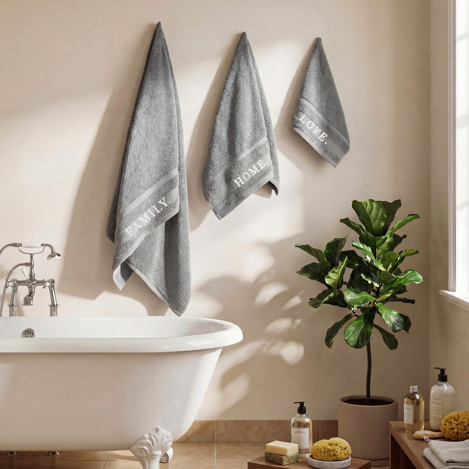 Hahafelt Set di 3 asciugamani da bagno, 1 asciugamano da bagno e 1 panno per le mani e il lavaggio, 100% cotone, ricamati di grandi dimensioni, 500 g/m², altamente assorbenti, per casa, bagno