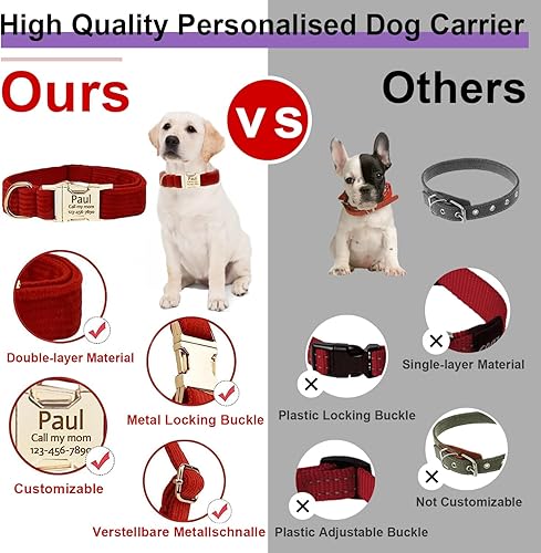 Miniatura 5 de Collar de perro personalizado con nombres y número de teléfono, collares de perro personalizados ajustables con hebilla de metal, bonitos collares