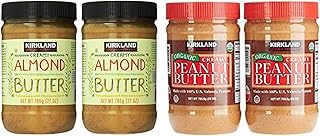 Signature Almond Butter and Organic Peanut Butter Bundle - Includes Kirkland Signature Two Almond Butter (27 oz) and Two Peanut Butter (28 oz. Each)