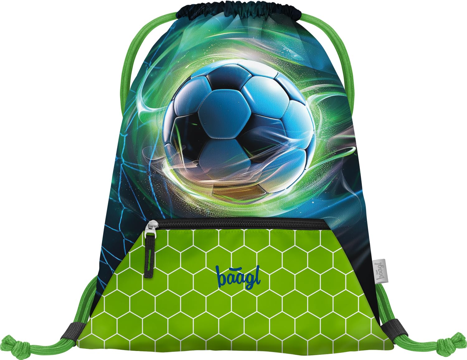 Baagl Schulranzen Jungen Set 5 Teilig Airy Schultasche 16,5 l - Fußball | Ergonomischer Schulrucksack und Ranzen für die Grundschule mit praktischem Zubehör wie Turnbeutel, Schürze und Brustbeutel.