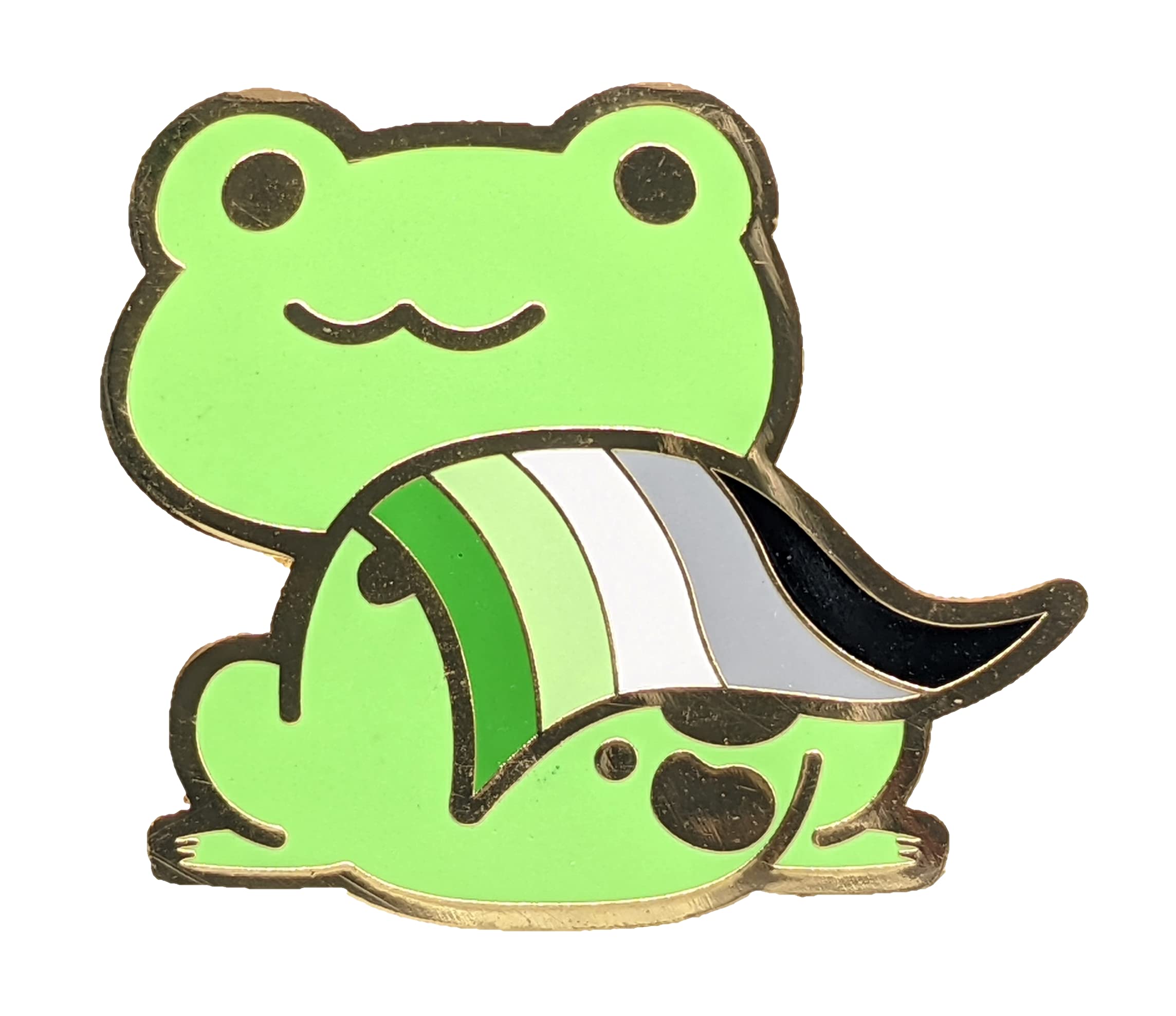 Hokum and SnarkAromantic Pride Frog Pin in Aro LGBT+ Flag | Chibi Superhero Gay Frog Pins