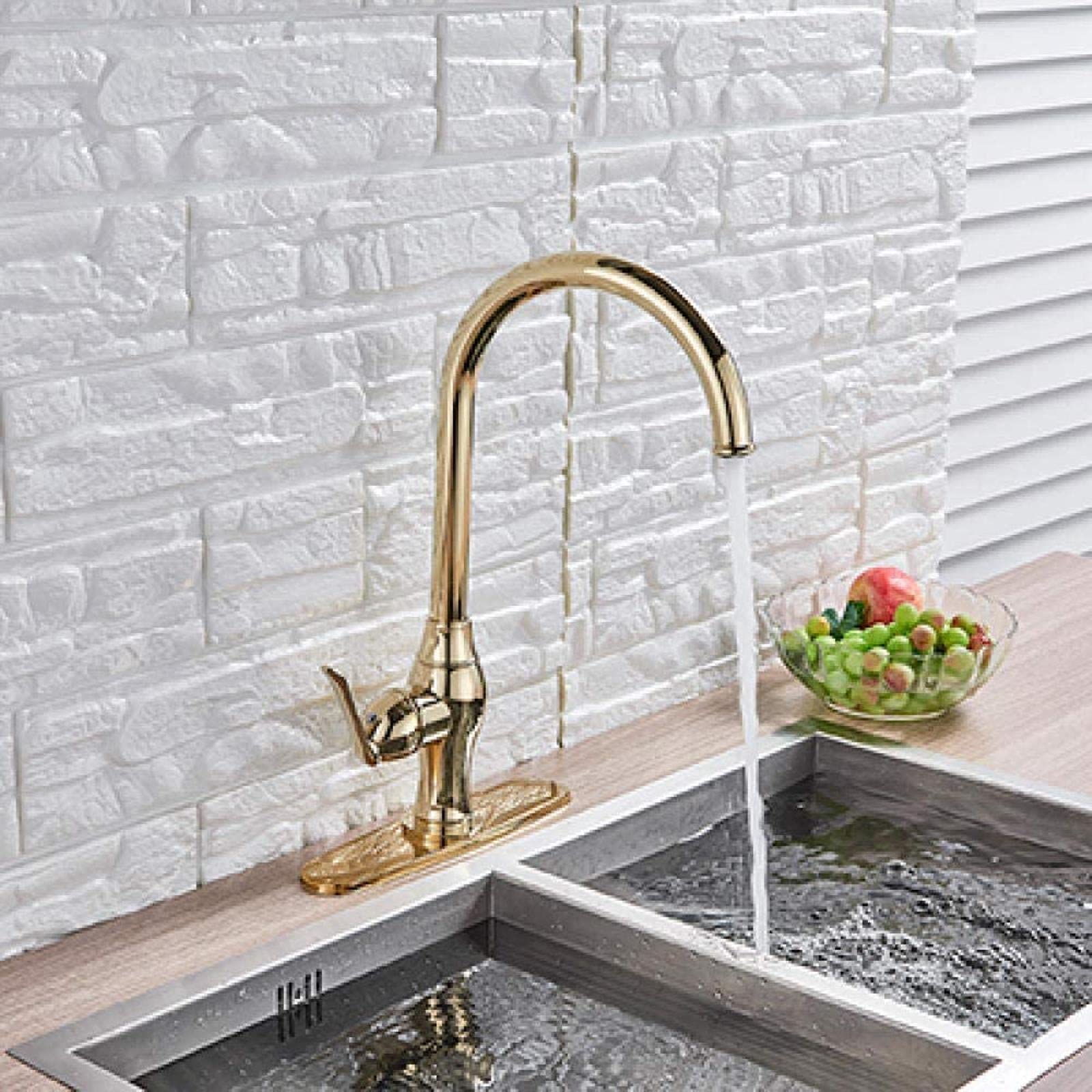 Robinet de cuisine extractible doré mitigeur monotrou pivotant 360
