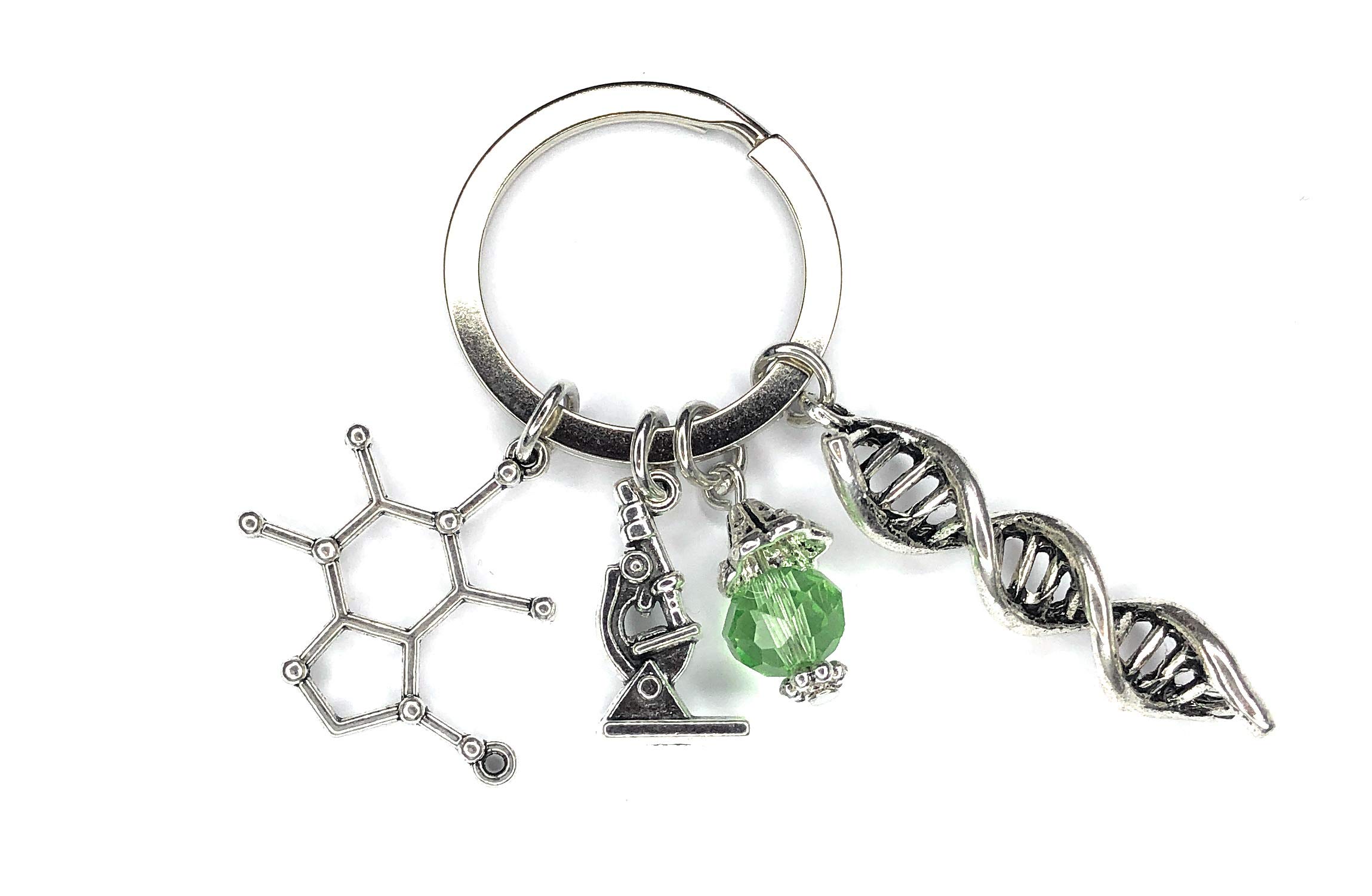 Biology Science Teacher Scientist Keyring Key Ring with DNA, Microscope and Atom Charms in Gift Bag