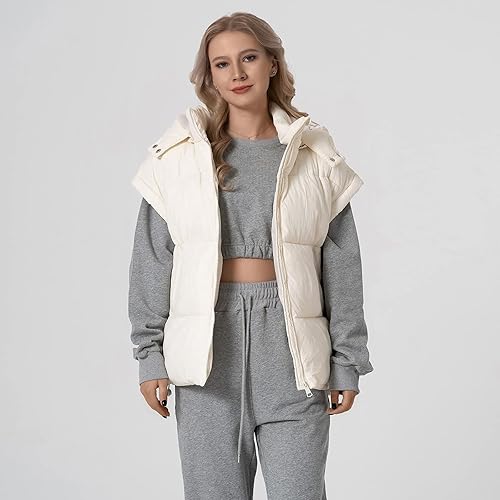 Miniatura 4 de Shiyifa Chaleco acolchado con cremallera para mujer, sin mangas, cuello alto, abrigo acolchado