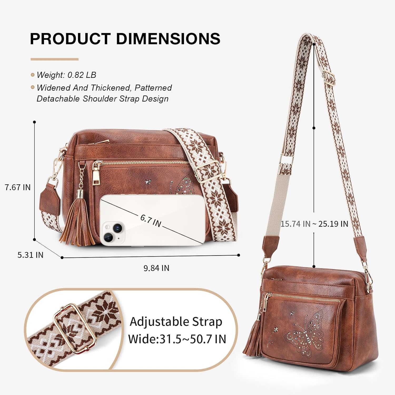 Crossbody Bags for Women Trendy Leather Crossbody Purse Shoulder Handbags Butterfly Design - Image 5