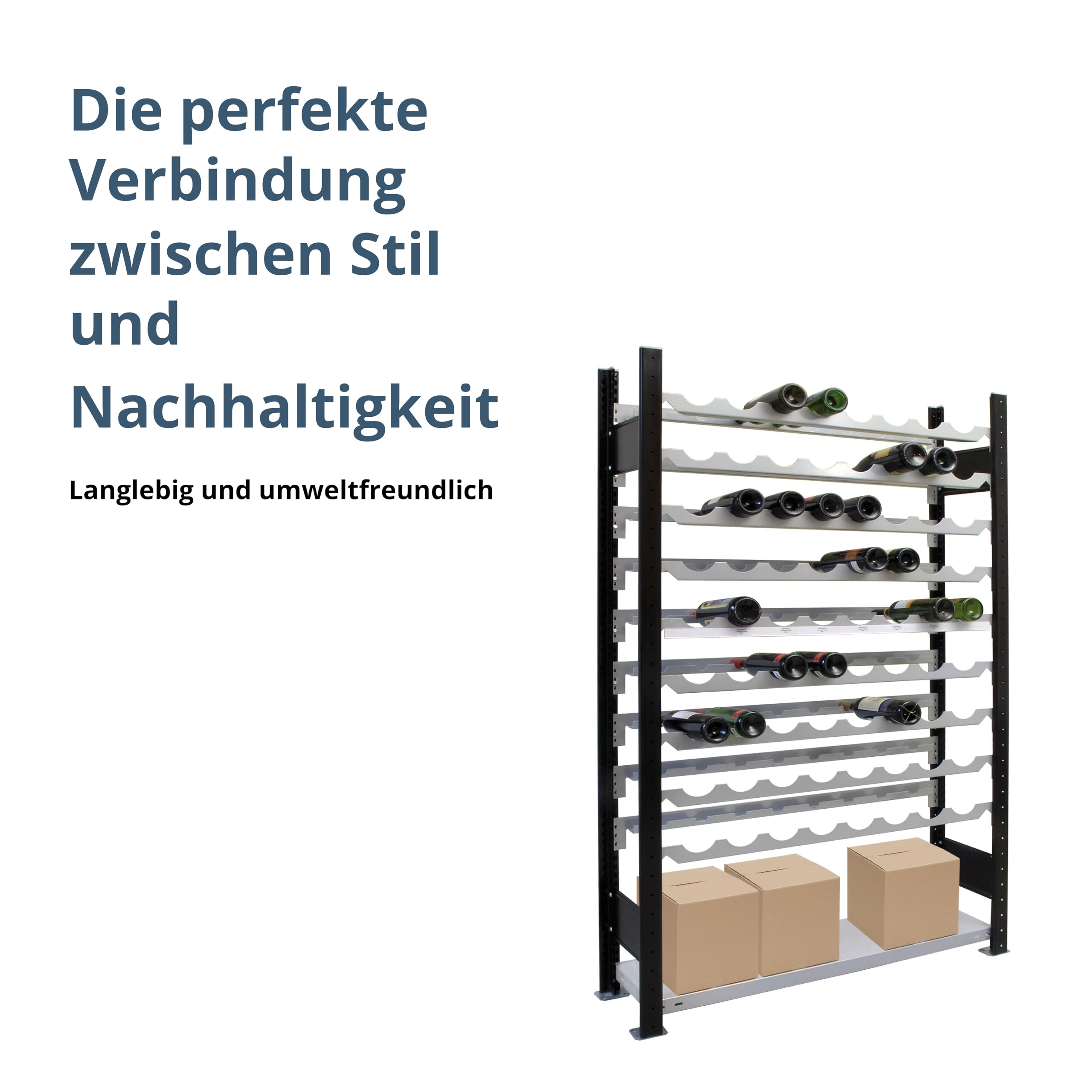 Schulte Regalwelt Weinregal für bis zu 72 Flaschen, 180x100x25 cm (HxBxT), schwarz-Silber, Getränkeregal, Weinflaschenregal, Flaschenregal