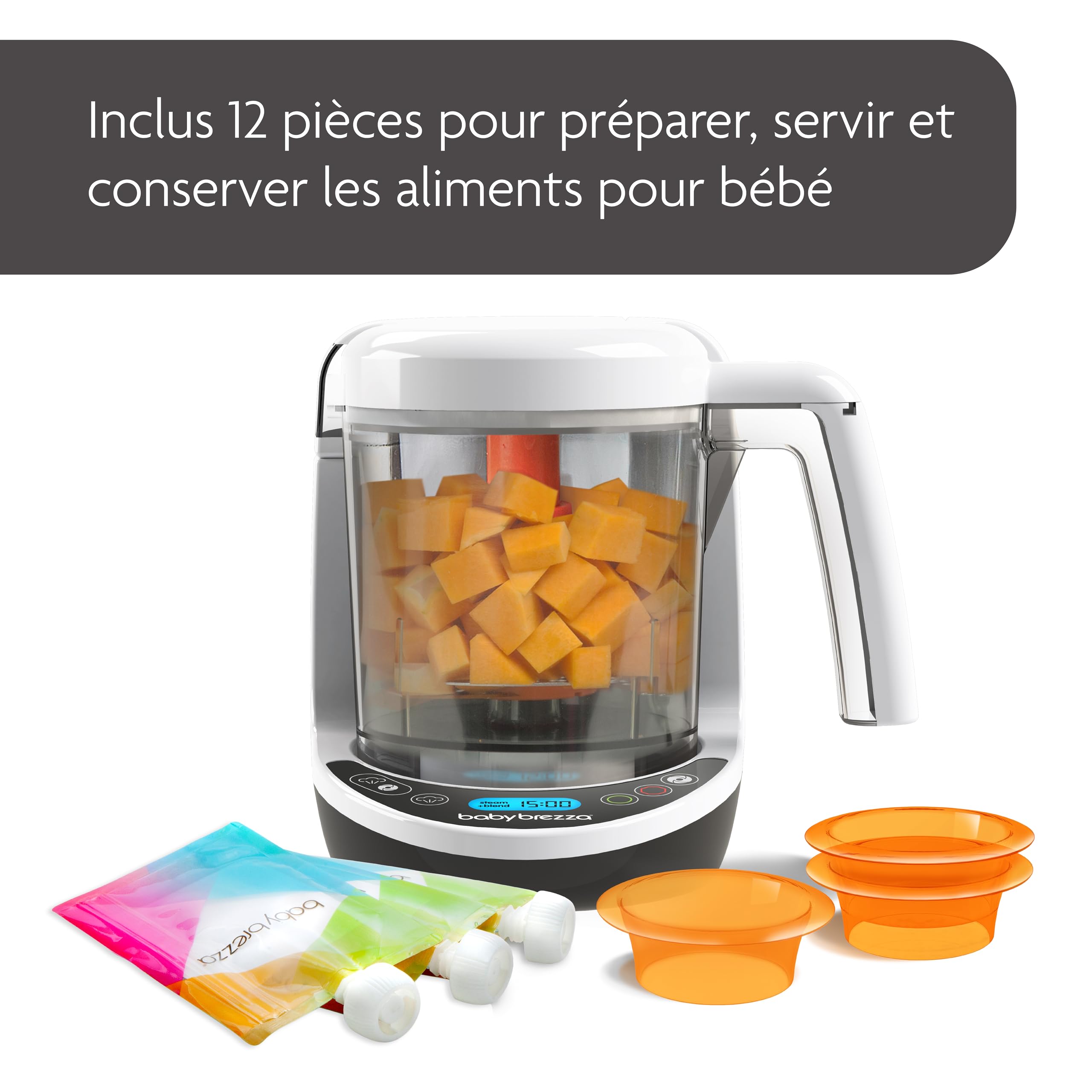 Baby brezza - Food Maker Deluxe - Robot cuisine Multifonction Bébé - Chauffe à la Vapeur Et Mixe Les Aliments par Simple Pression d'un Bouton