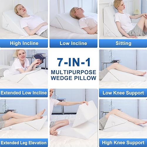 Miniatura 2 de ROCYJULIN Almohada de cuña para dormir, 9 y 12 pulgadas, ajustable de espuma viscoelástica inclinada, almohada elevada, almohadas de cuña triangular