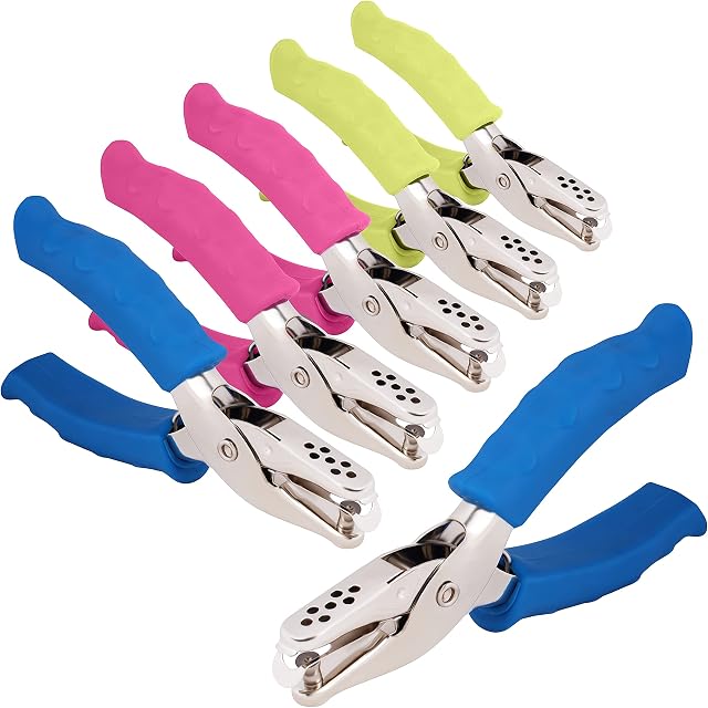 Belle Vous Single Hole Paper Puncher (6 Pack) - Soft Grip Heavy Duty Puncher with Multiple Sheet Capacity - Hand Punch Pliers for Office, Home, School, DIY Crafts, Scrapbook & Card Making