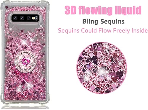 Miniatura 4 de Asuwish Funda de teléfono para Samsung Galaxy S10 Plus con protector de pantalla y soporte para anillo Bling Liquid Glitter Clear Hybrid Silicone