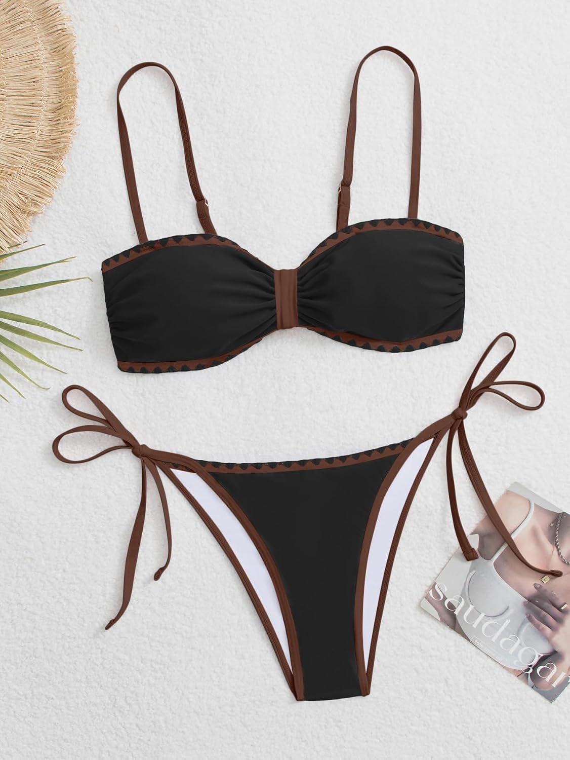 B2prity Women's Color Block Bikini Set Two Piece Tie Swimsuit Cheeky High Cut Bathing Suit for Summer Beach Pool