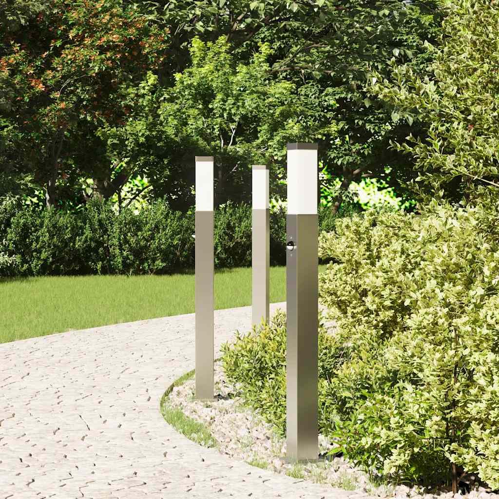 Lampadari con sensore in acciaio inox, 3 pezzi, altezza 80 cm, protezione IP44, per giardino, terrazza, vialetto, illuminazione esterna con sensore di movimento e diffusore per sentieri